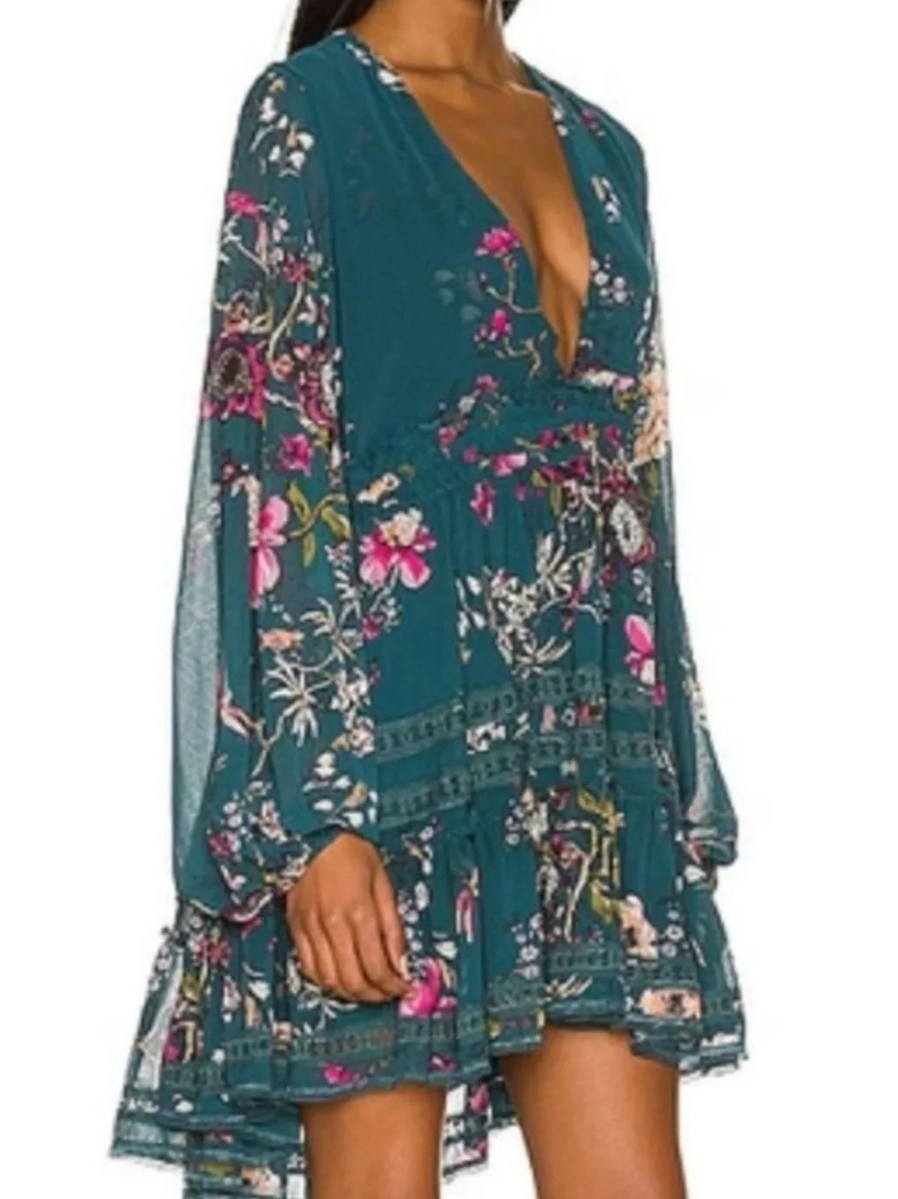 Free People Cherry Blossom Mini Dress in the Emerald Combo